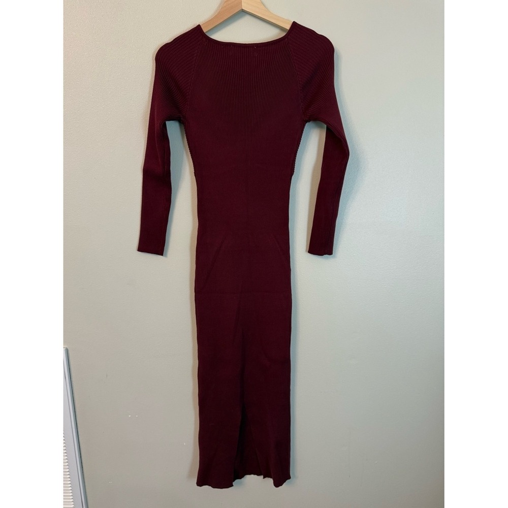 Petal & Pup Wine Ribbed Knit Twist Front Maxi Dress Bodycon - Picture 7 of 11